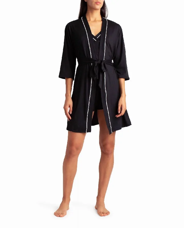 Peached Jersey Three-Piece Sleepwear Set In Black