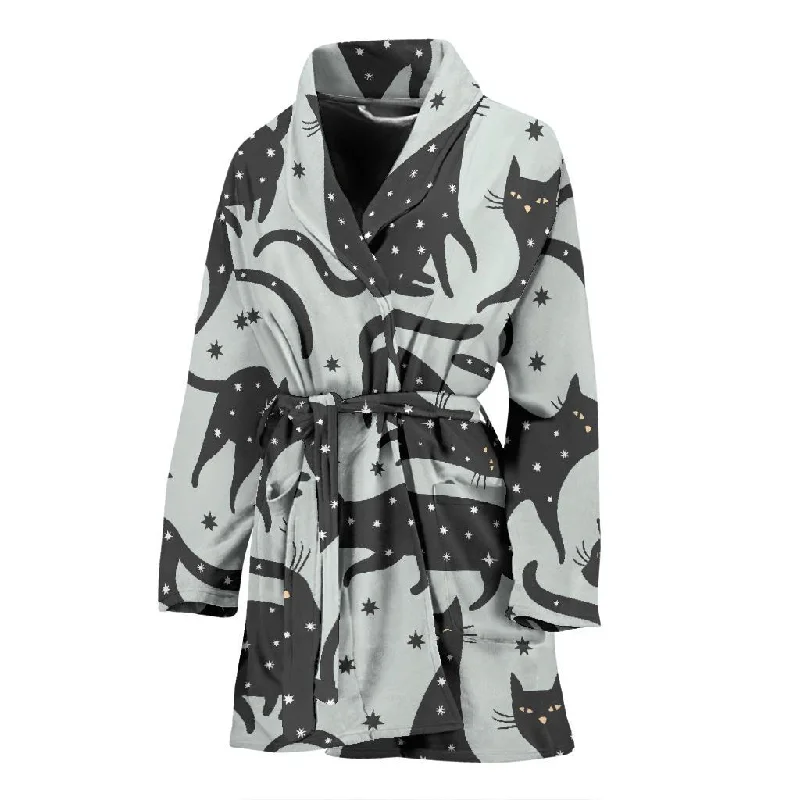 Black Cat Print Pattern Women Long Robe