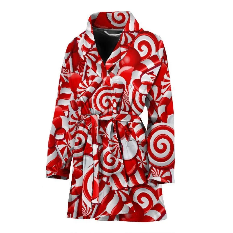 Candy Cane Print Pattern Women Long Robe