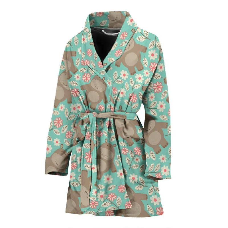 Hippo Floral Pattern Print Women Long Robe