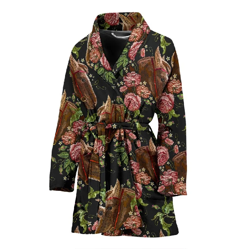 Horse Rose Pattern Print Women Long Robe