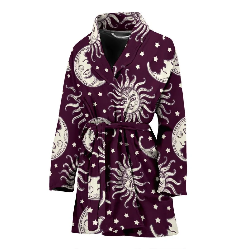 Moon Sun Celestial Pattern Print Women Long Robe