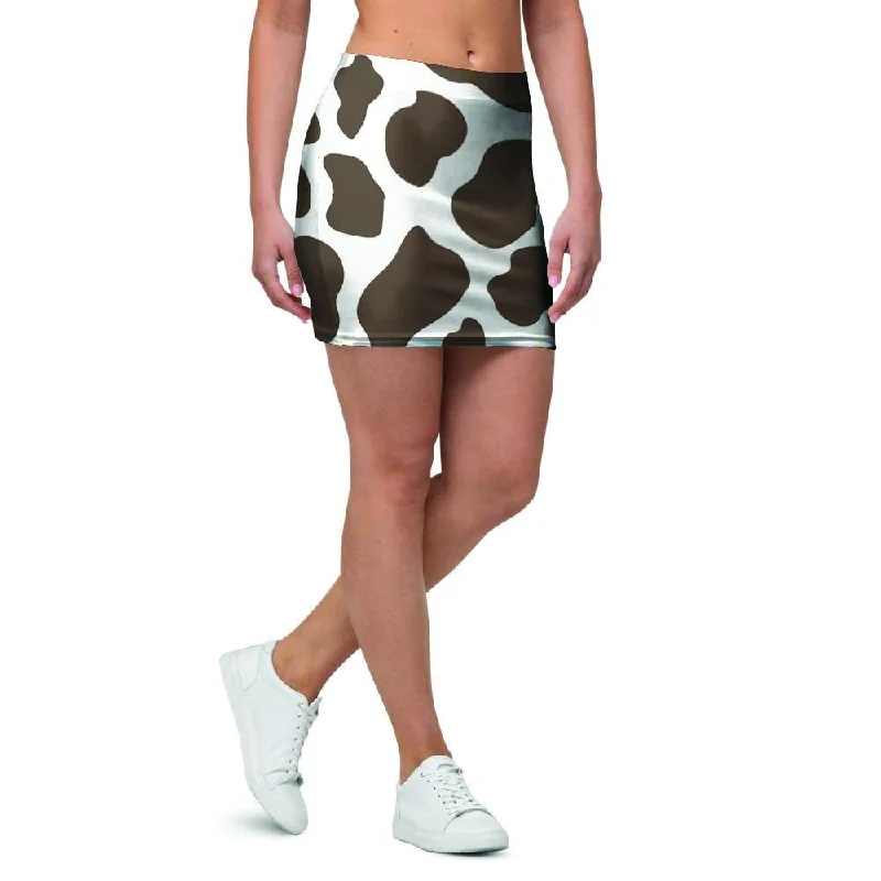 Brown And White Cow Print Mini Skirt