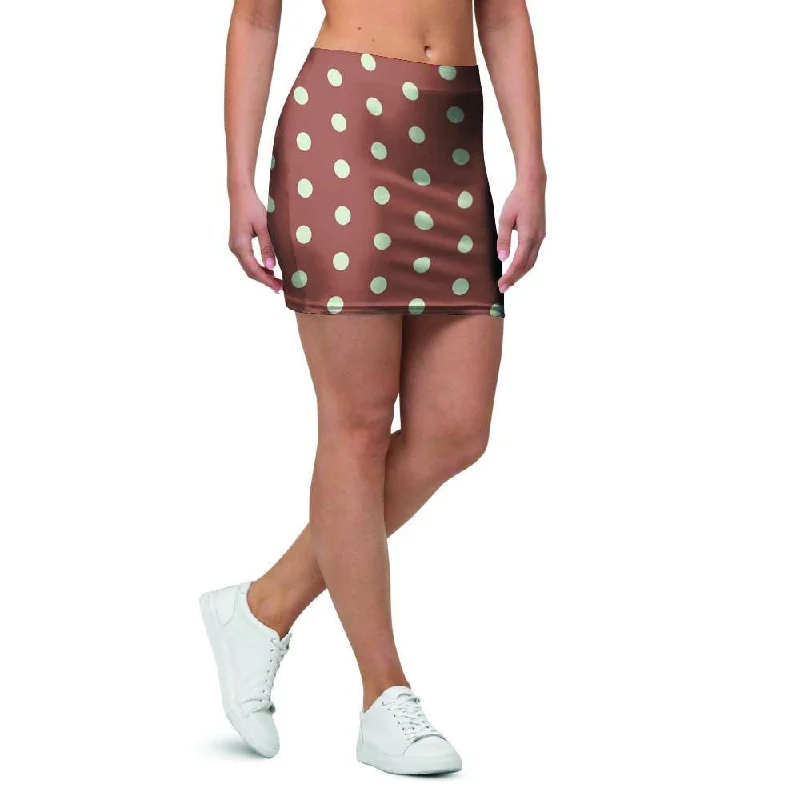 Brown And White Polka Dot Mini Skirt