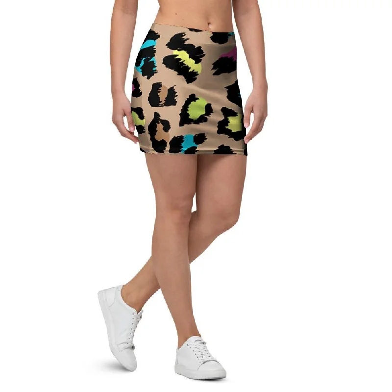 Brown Colorful Cheetah Print Mini Skirt