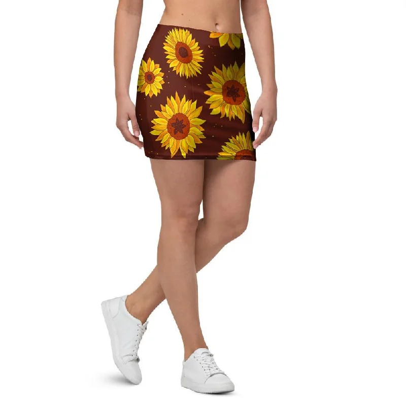 Brown Sunflower Mini Skirt