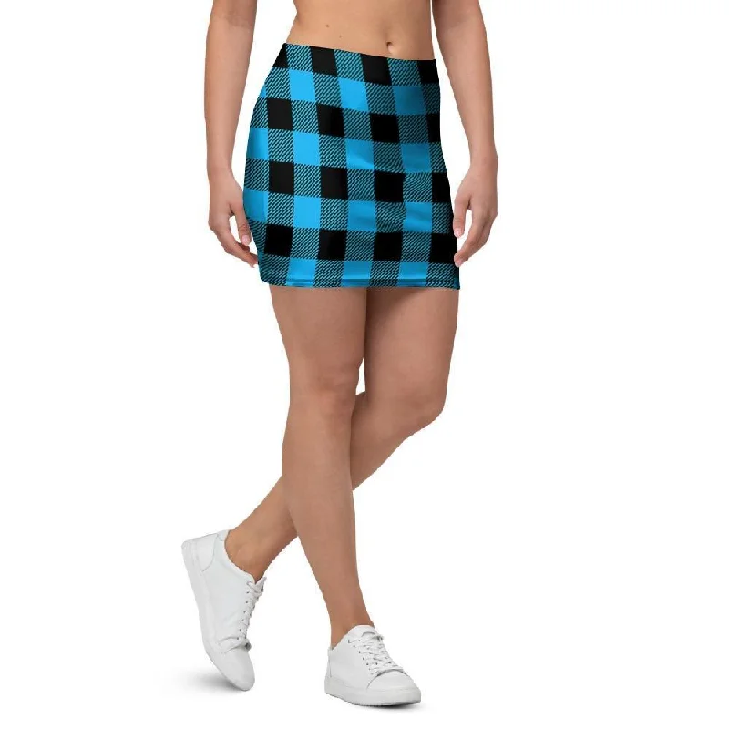 Buffalo Plaid Blue Print Mini Skirt