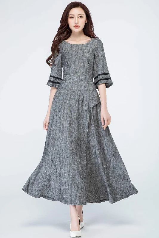 Grey dress, linen dress, maxi dress 1698