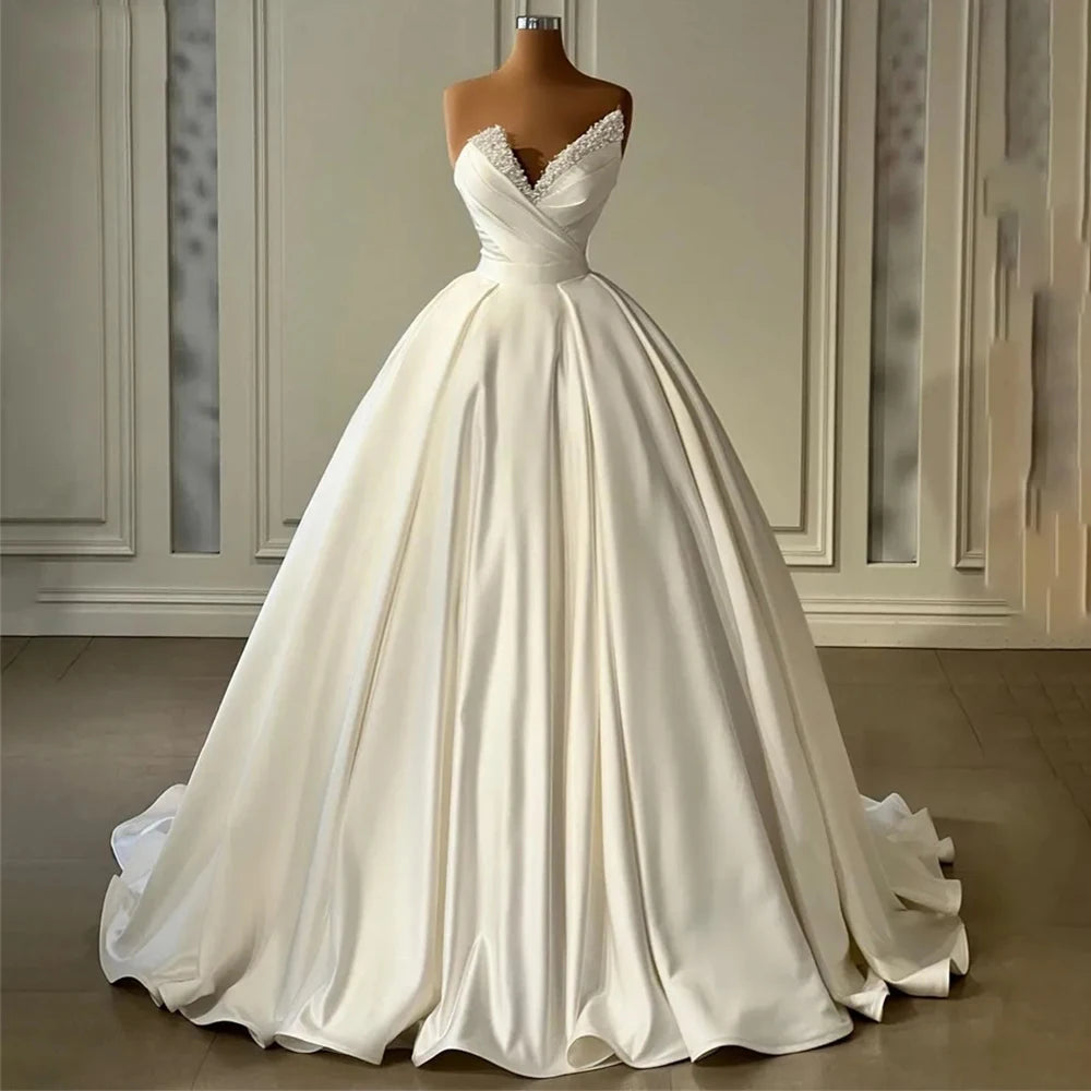 Wedding Dresses Gorgeous Satin Simple Off Shoulder Sleeveless