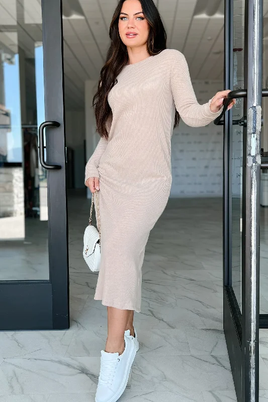 Zahari Long Sleeve Maxi Dress (Taupe)