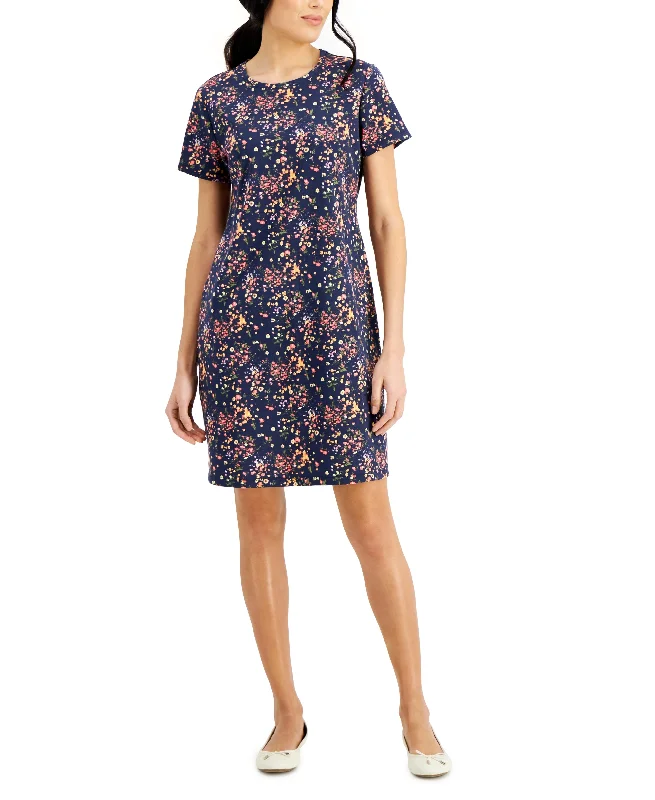 Karen Scott Dot Spray Print Crewneck Dress