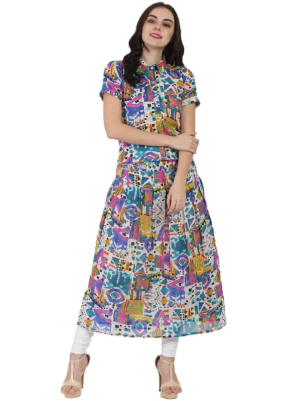 NOZ2TOZ Multi Printed Half Sleeve Georgette Anarkali Kurta