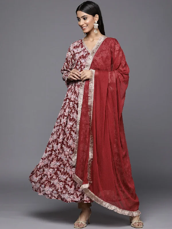 Varanga Angrakha Style Georgette Printed Anarkali Kurta Paired With Chiffon Dupatta