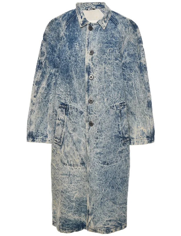 Acid Wash Extra Long Denim Jacket - M