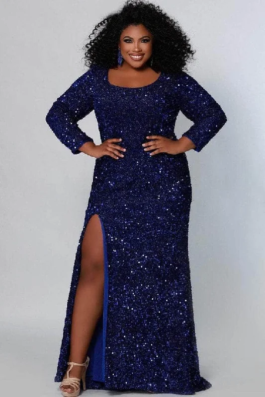 Sydney's Closet - Sequined Long Sleeve Formal Dress SC7320 - 1 pc Sapphire In Size 22 Available