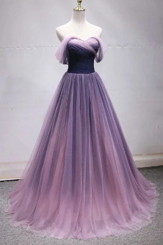 Off the Shoulder Tulle Long Ombre Prom Dresses