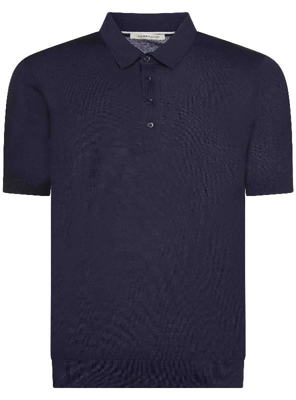 Navy Short Sleeve Sweater Polo | Lorenzoni